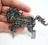 Black Unicorn Rhinestone Brooch