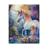 Unicorn with Fairy Girl in Woods