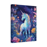 Unicorn in Magical Blue Forest with Flowers