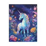 Unicorn in Magical Blue Forest with Flowers