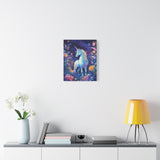 Unicorn in Magical Blue Forest with Flowers