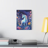 Unicorn in Magical Blue Forest with Flowers