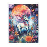 Unicorn Under Moon Surrounded by Flowers