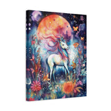 Unicorn Under Moon Surrounded by Flowers