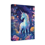 Unicorn in Magical Blue Forest with Flowers