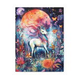 Unicorn Under Moon Surrounded by Flowers