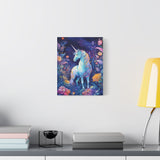 Unicorn in Magical Blue Forest with Flowers