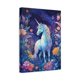 Unicorn in Magical Blue Forest with Flowers