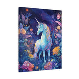 Unicorn in Magical Blue Forest with Flowers