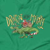 Santa on a Dinosaur Eat Drink and Be Merry