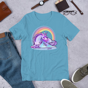 Winged Unicorn Sleeping under a Rainbow