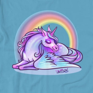 Winged Unicorn Sleeping under a Rainbow